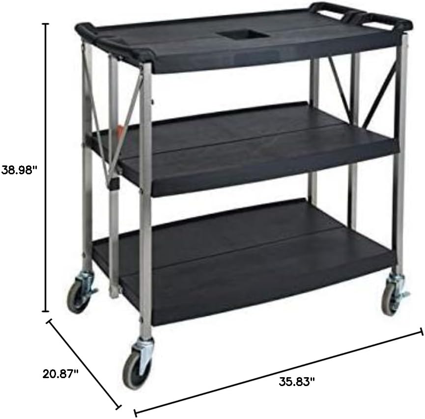 Winco Folding Utility Cart, 38-3/4”Wx20-3/4”Dx36”H, PP Shelves, SS Uprights, 4" Casters