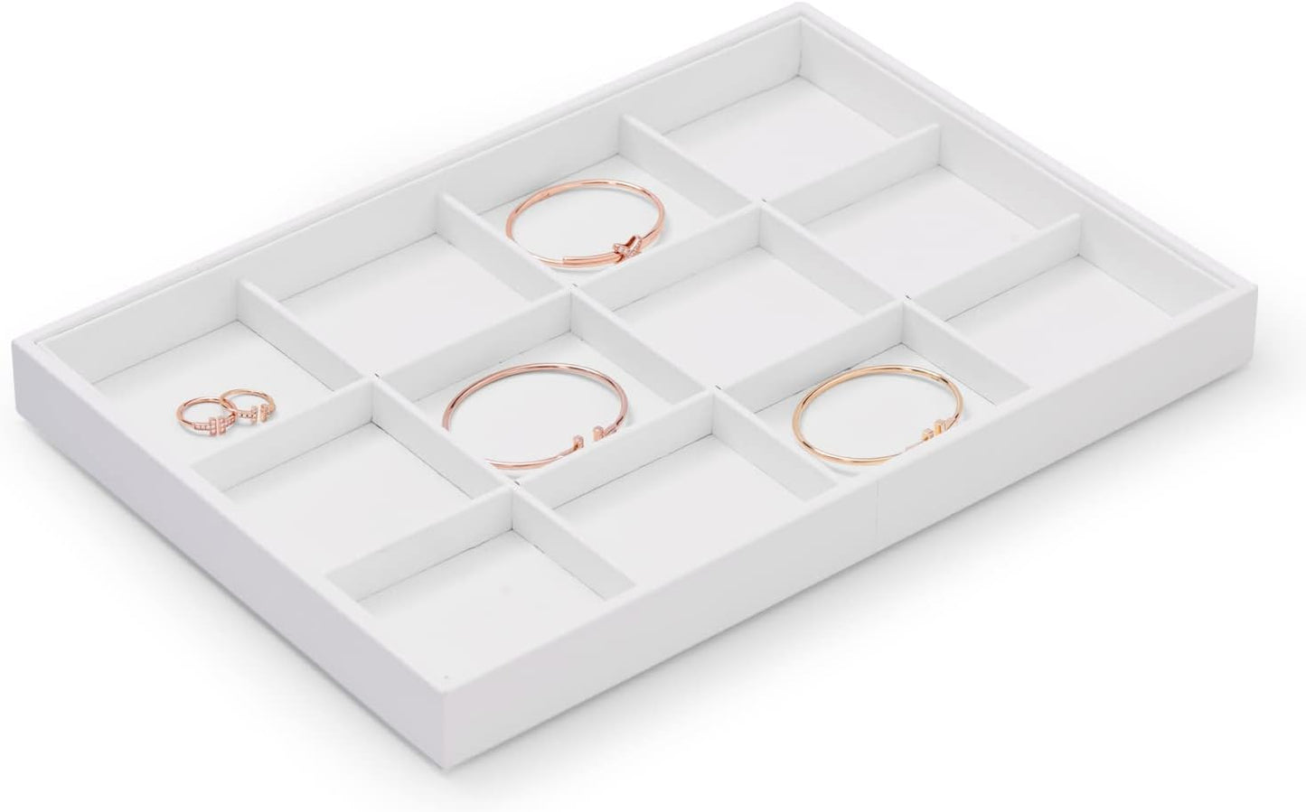 Premium White PU Leather Jewelry Organizer Tray - 12 Grids Display Tray for Earrings, Rings, Bracelets, Necklaces - Dresser & Countertop Storage (35x24cm) - Elegant Jewelry Display for Retail