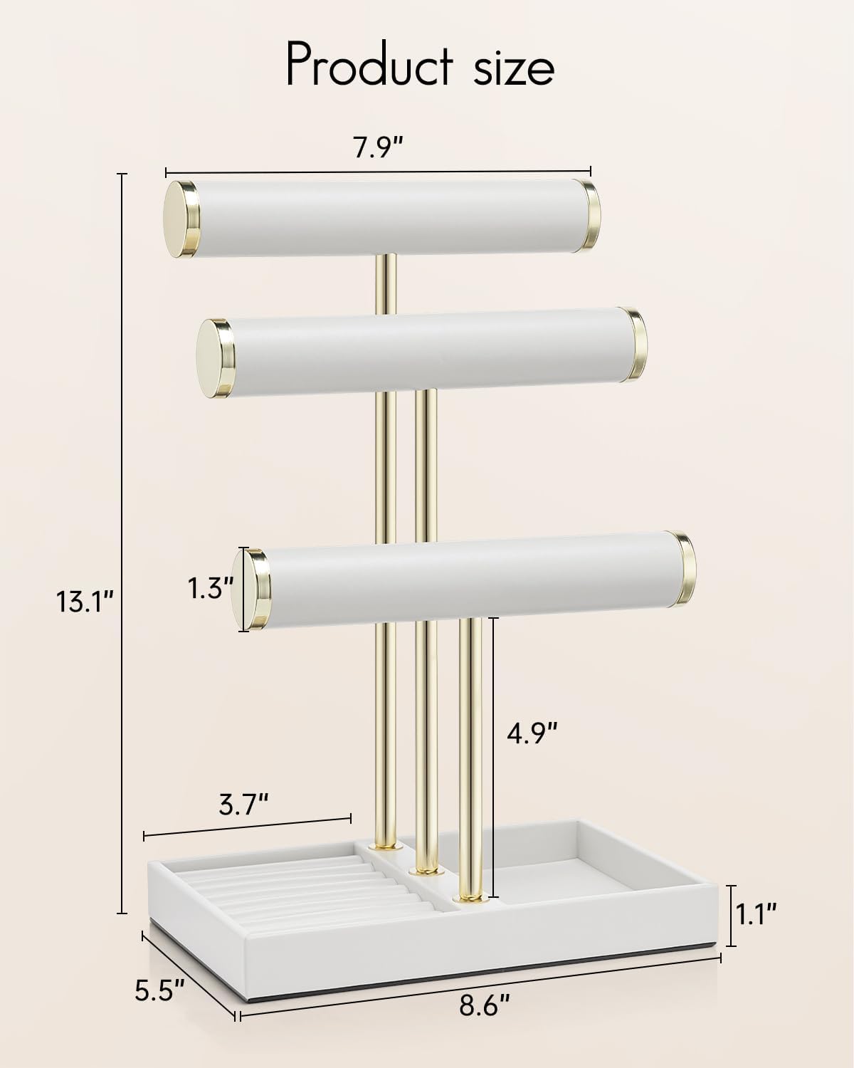 Vlando 3 Tier Bracelet Holder Organizer with Tray - Leather Jewelry Stand Organizer for Women - Jewelry Holder Display for Necklace, Watches, Rings, Earrings, Bangle, Scrunchie - White