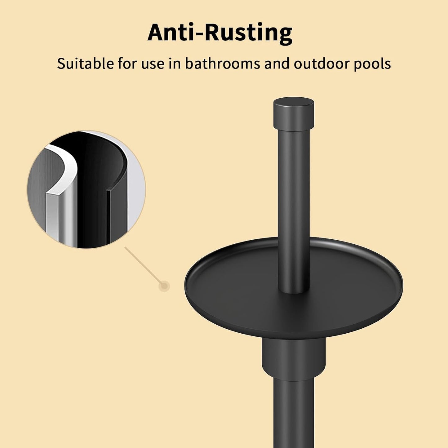 YUMORE Freestanding Toilet Paper Holder, Matte Black/Floor Standing Weighted Base Toilet Paper Holder Stand