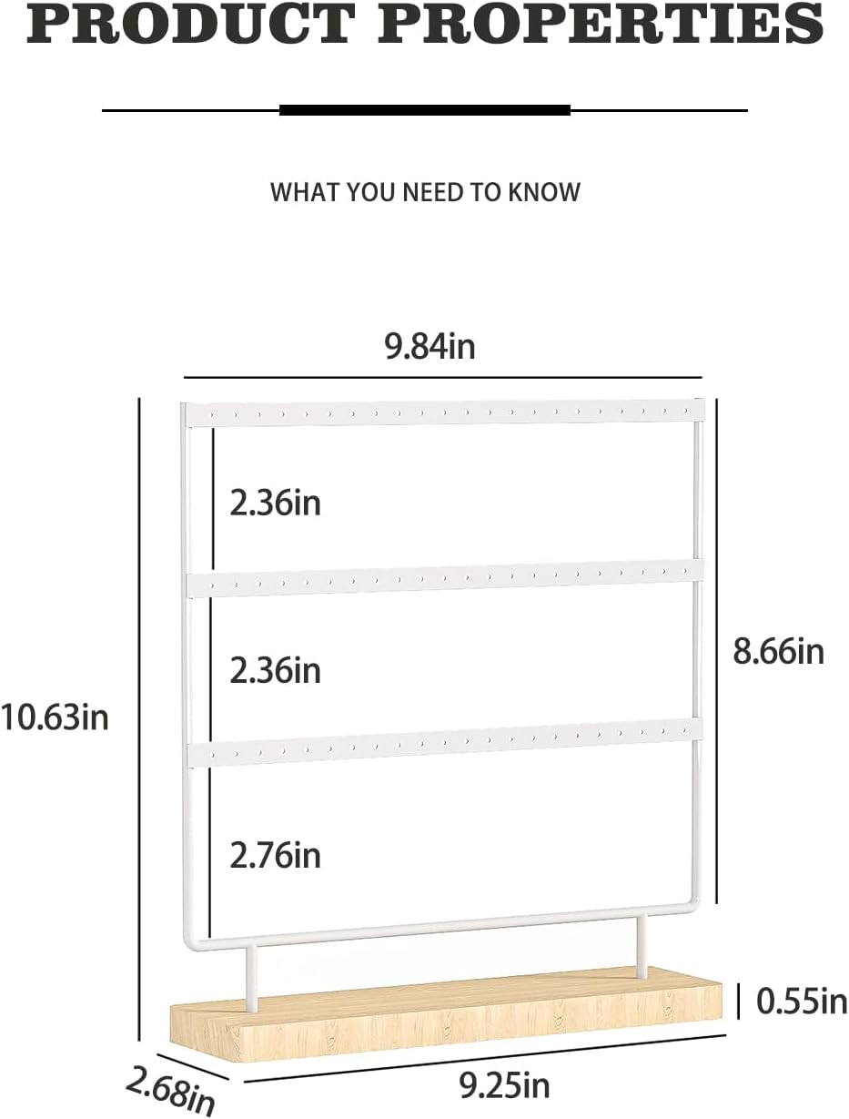 Earring Holder Organizer,Pierced Large Earrings Display Stand For Selling,Small Stud Earring Organizer Rack,Hoop Earring Storage Hanger Tree (White, 3 tier)