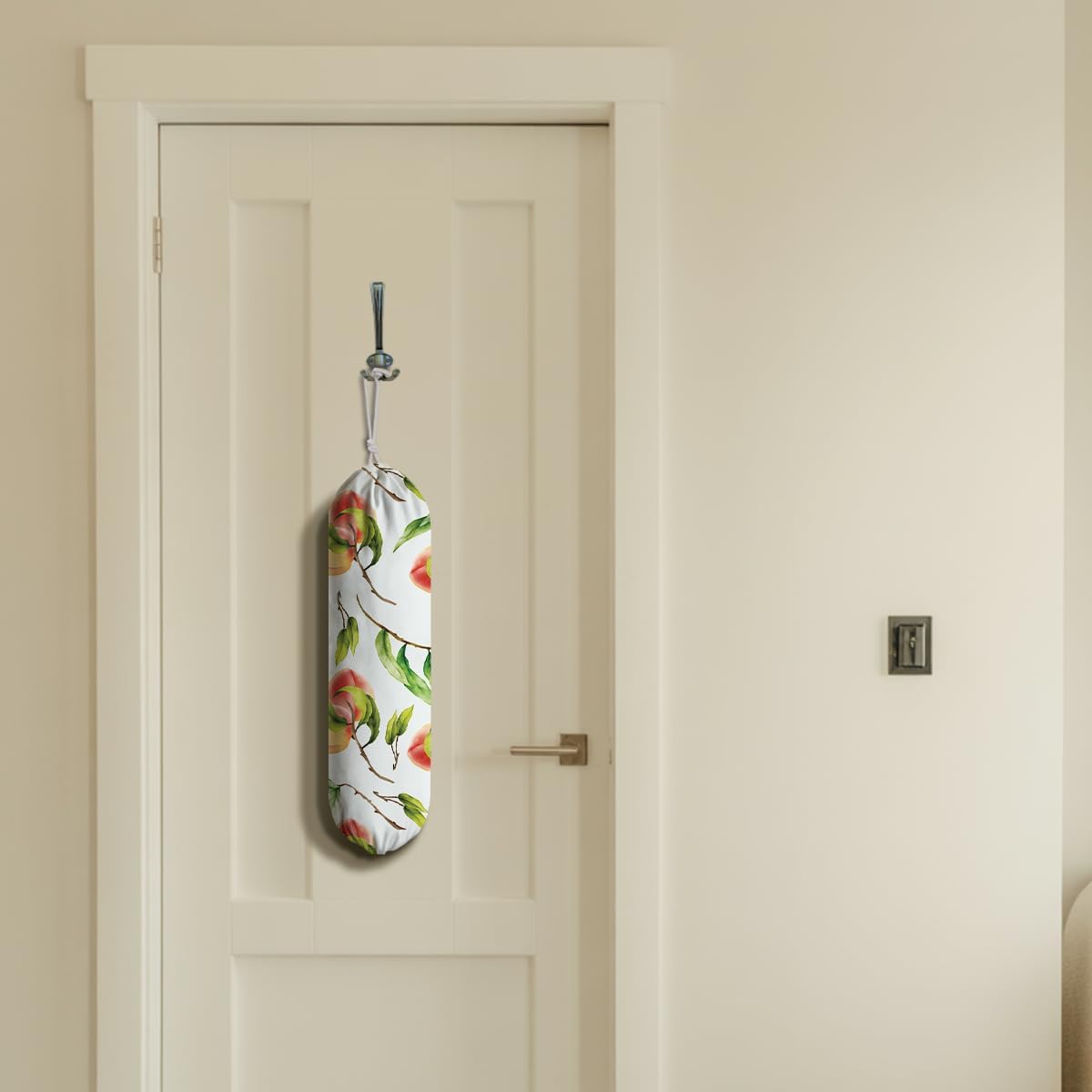 Peach Plastic Bag Holder, Canvas Grocery Bags Organizer for Home Kitchen Pantry, Plastic Bags Storage Container Dispensers, Home Kitchens Decor Gifts, Kitchen Pattern Garbage Bag 49
