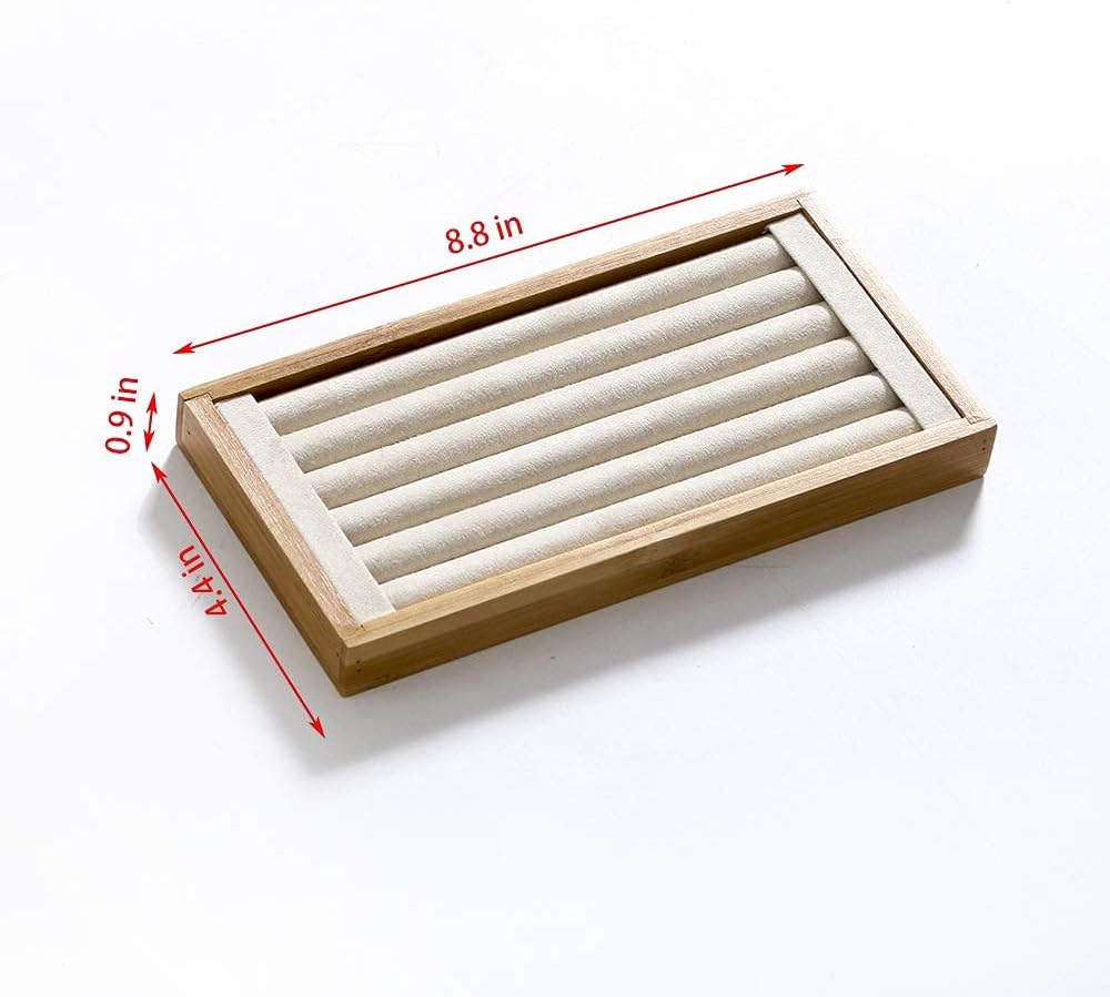 Coward Bamboo Ring Display Holder Jewelry Storage Tray Organizer Ring Stand For Home Desk or Shop Store Selling Show(beige)