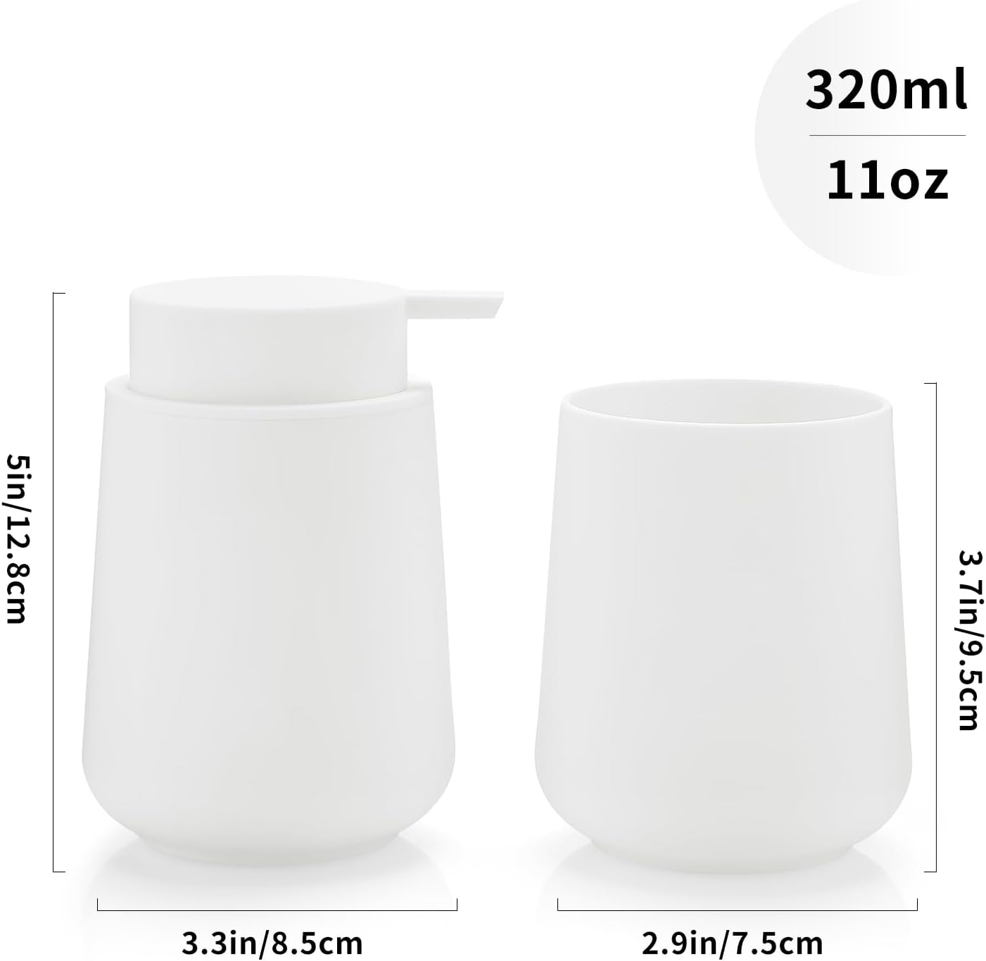 Matte White Bathroom Accessories 2 Piece Set Plastic Soap Dispenser and Toothbrush Holder for Modern Bathroom Decor