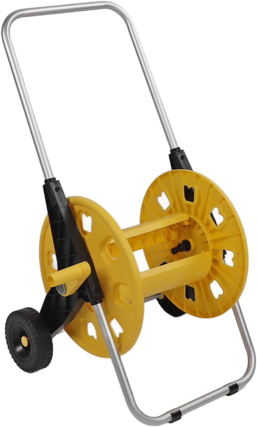 Garden Hose Reel Cart Yellow Hose Reel Trolley Water Hose Cart Holds 80m Water Pipe