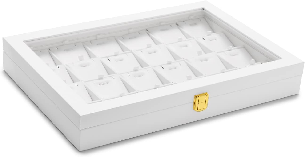 Oirlv White Jewelry Organizer Box with Acrylic Lid Ring Display Storage Case Jewelry Box for Women