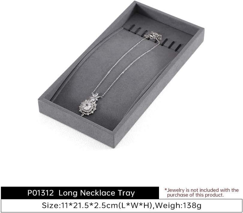 Dark Blue Jewelry Display Tray Ring Necklace Earring Bangle Organizer Multifunctional Storage Case for Jewelry Showcase (Long Necklace Tray)