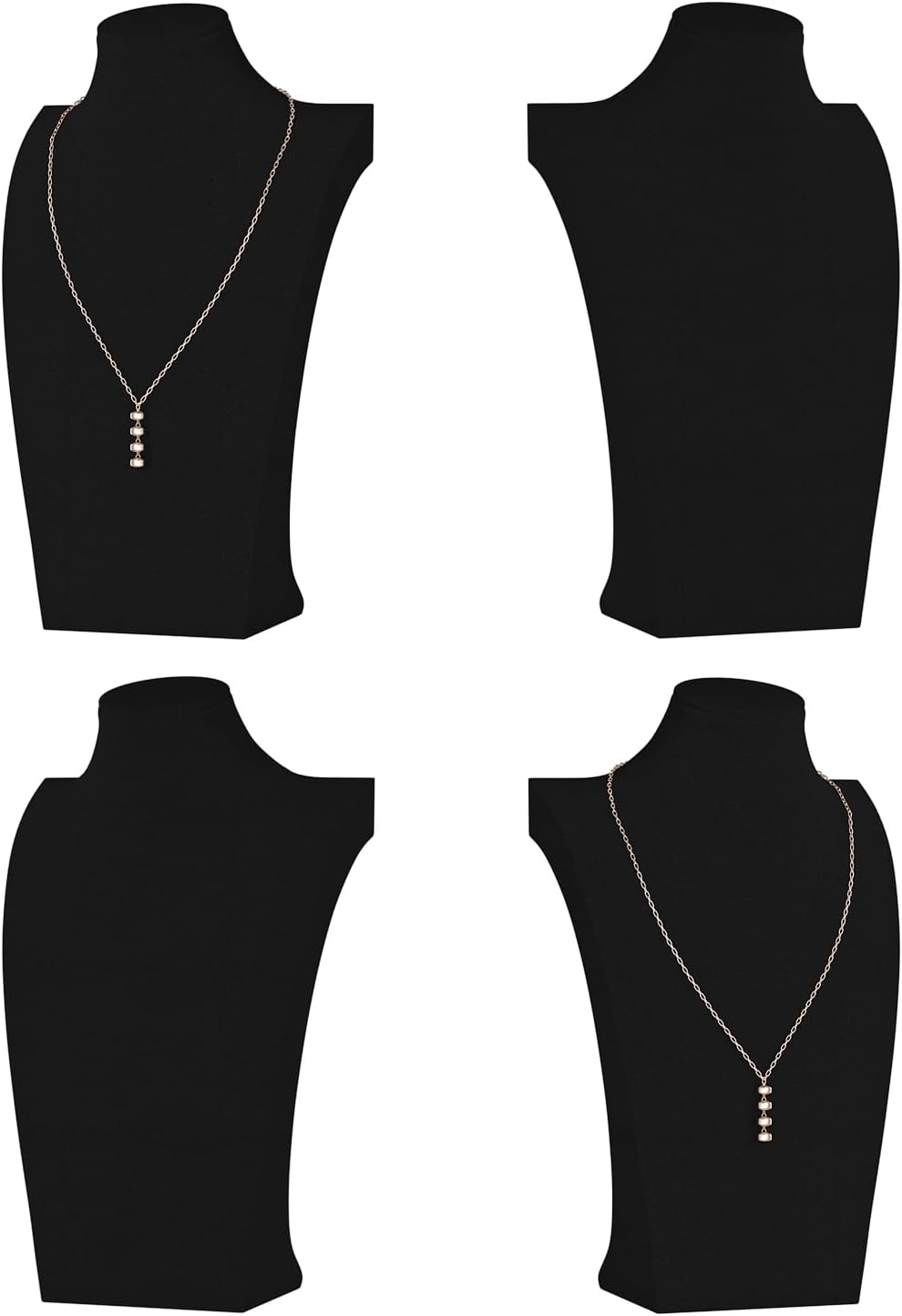 Necklace Bust Display Stand, Necklace Holder, Pendant Chain Necklace Organizer for Women (Black Velvet, L 4PCS)
