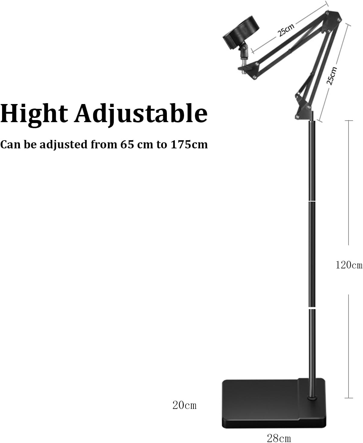 Hands Free Hair Dryer Stand Holder - Upgraded Blower Stand Holder with Larger Clamp, 25.6in- 68.9in Height Adjustable Blow Dryer Floor Stand Countertop Stand Holder with Heavy Base