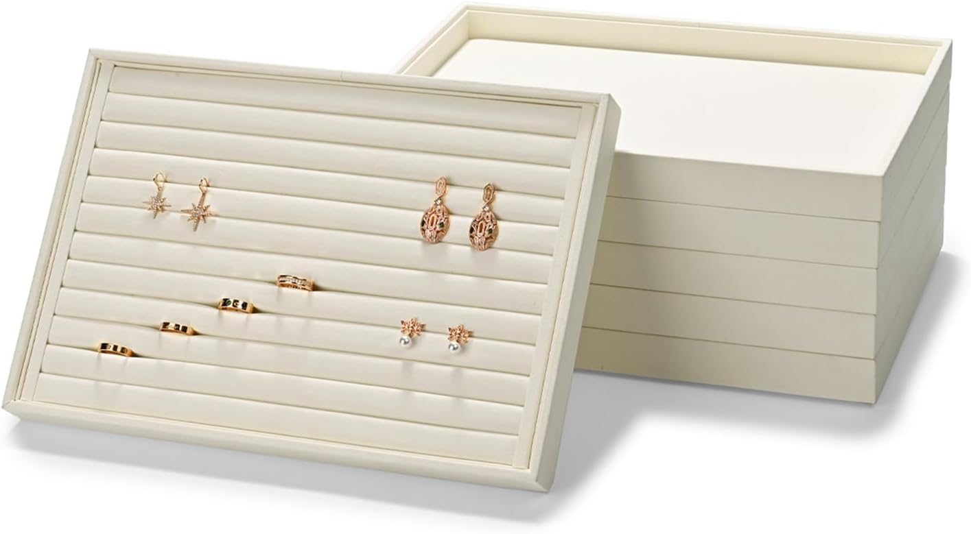 7-Slot Microfiber Ring & Earring Tray Organizer (Beige)