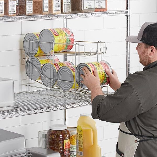 FIFO Wire Can Storage Rack, Metal, 24.8x7.9x13.3 Inch, Shelf-Mounted, Holds 8#10 or 12#5 Cans, Commercial Kitchen Organization
