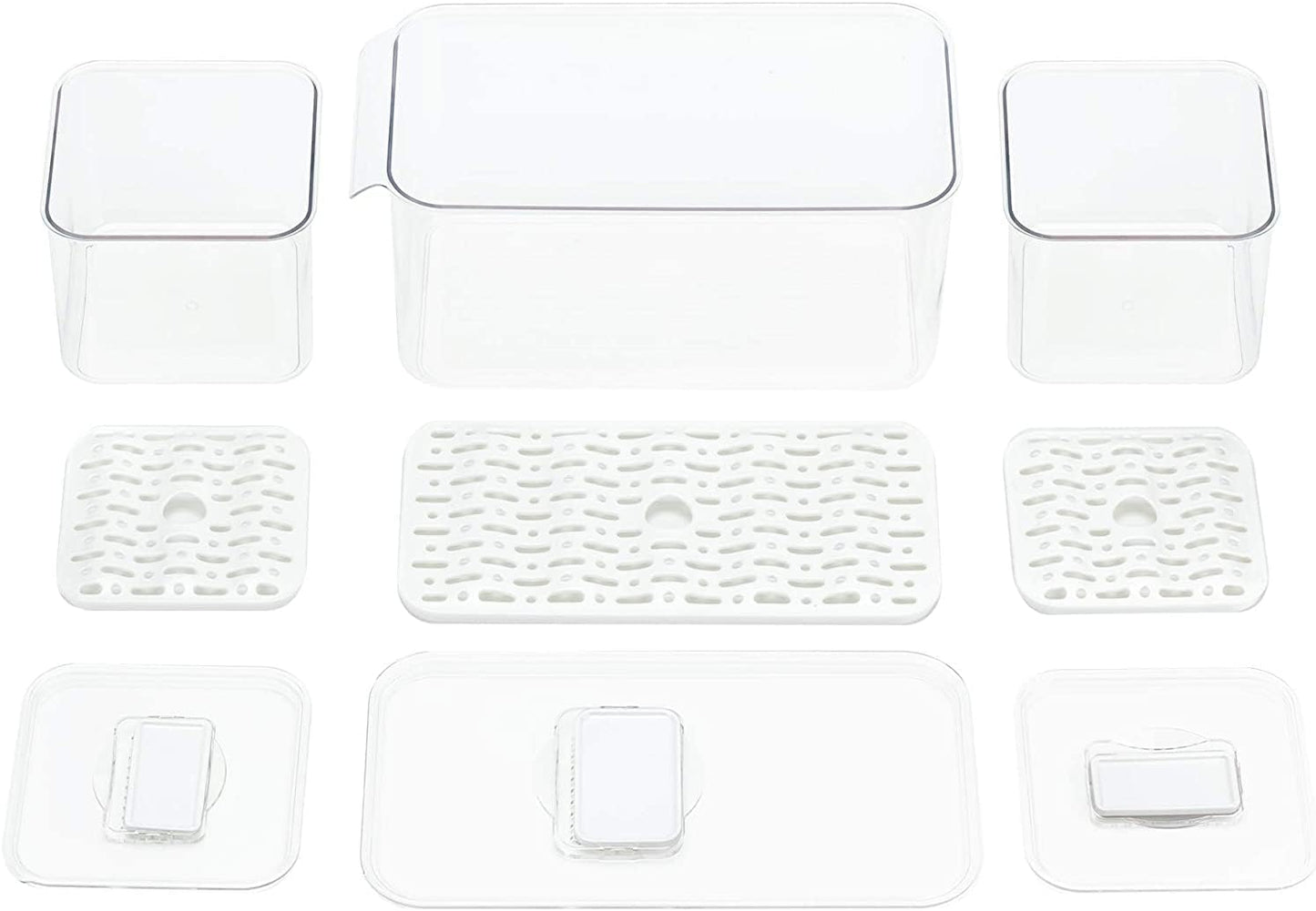 Slideep Food Storage Containers Produce Saver with Lids, Stackable Refrigerator Freezer Organizer Bins with Removable Drain Tray, Fridge Fresh Keeper for Veggie, Berry, Fruits, Vegetables 3 Pack