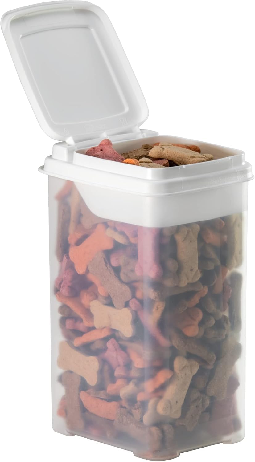Buddeez Pet Treat Container for Dogs and Cats - 3.5 Quart Flip Top Storage Bin - Bites And Bones Design - Airtight Food Holder