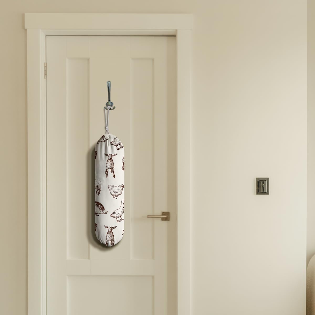 Animals Plastic Bag Holder, Reusable Hanging Grocery Bags Organizer, Wall Mount Plastic Bags Organizer Dispenser for Kitchens, Grocery Stores, Camping Trips, Kitchen Pattern Garbage Bag 50