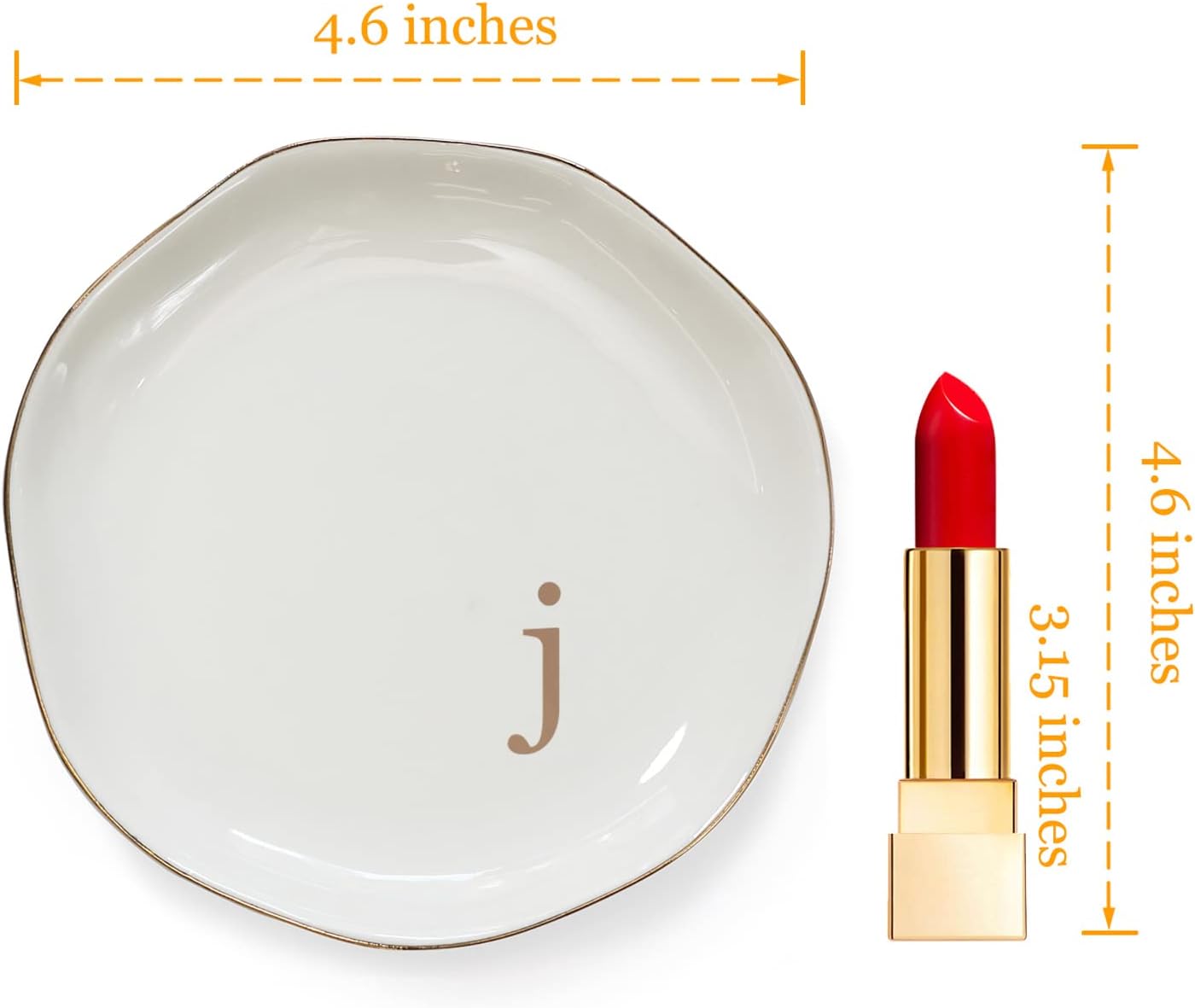 HOME SMILE Initials Ring Dish Jewery Tray with Personalized J-Monogrammed Engagement Wedding Gifts for Friends,Sister,Birthday Christmas Gifts for Women,Ceramic White