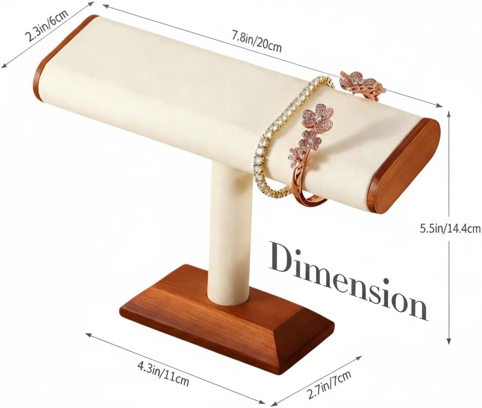 Solid Wood T-bar Watch Display Stand Bracelet Holder Jewelry Tower Organizer Space Saving for Personal Use Vendors Exhibit Trade Shows Retail Stores (Old Lace)
