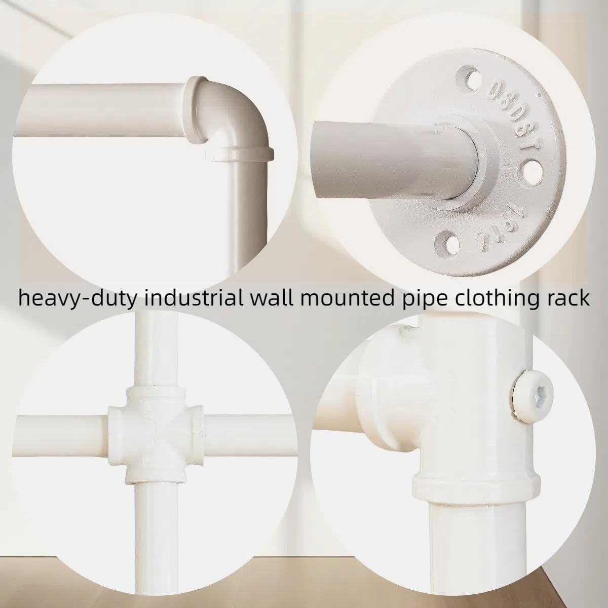 Industrial Clothing Racks Garment Racks, Wall Mounted Pipes Clothes Racks with Four Hanging Rods, Heavy Duty Garment Racks, Industrial Steampunk Closet Organizer Hall Tree (Metal Pipes-White)