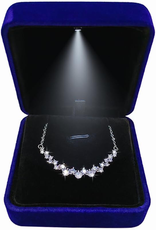 GBYAN Pendant Necklace Box with LED Light, Necklace Gift Box Velvet Jewelry Display Case for Proposal Engagement Wedding and Birthday,Blue