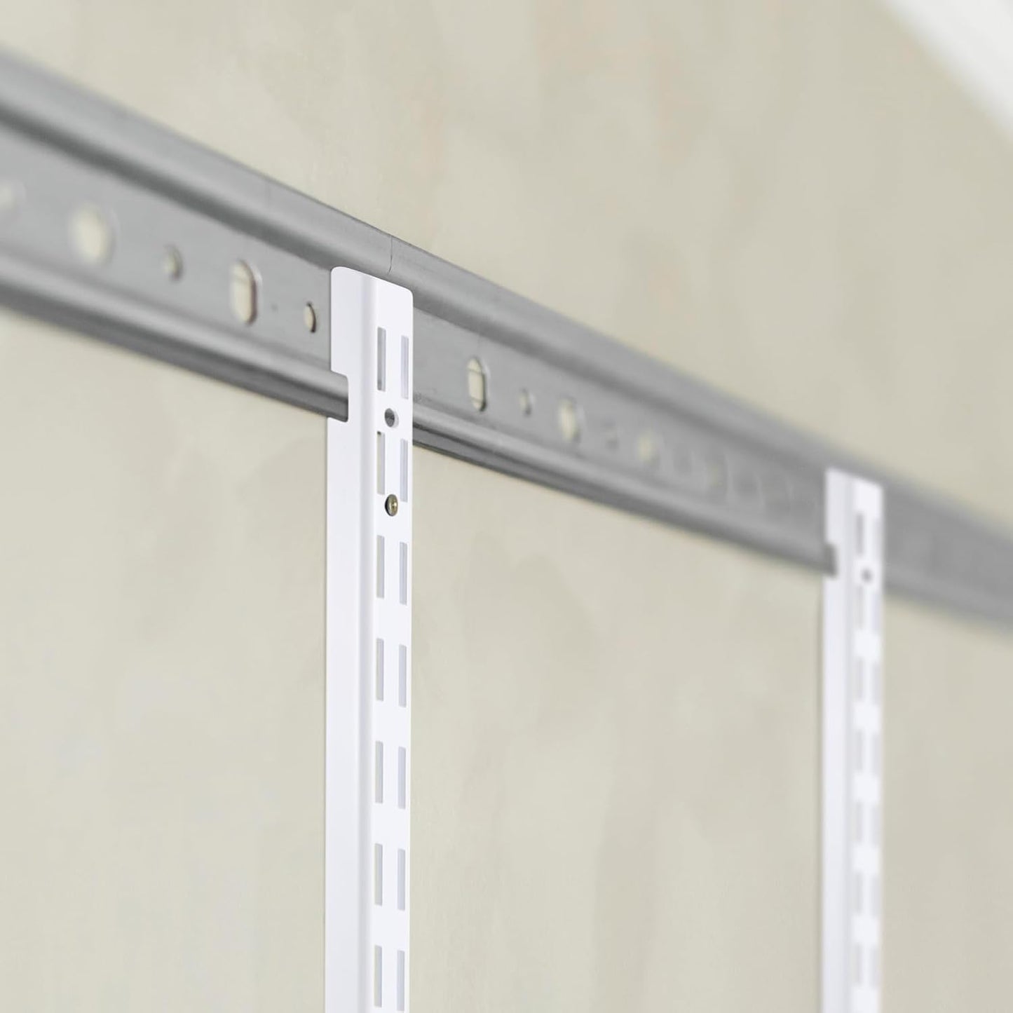 Tandefio 8 Pcs 12 inch Dual Track Upright Wall Shelving System with Notched Design Standard Adjustable Shelf Bracket Rail Heavy Duty Track Wall Support System Shelf Pilaster Strip for Hang