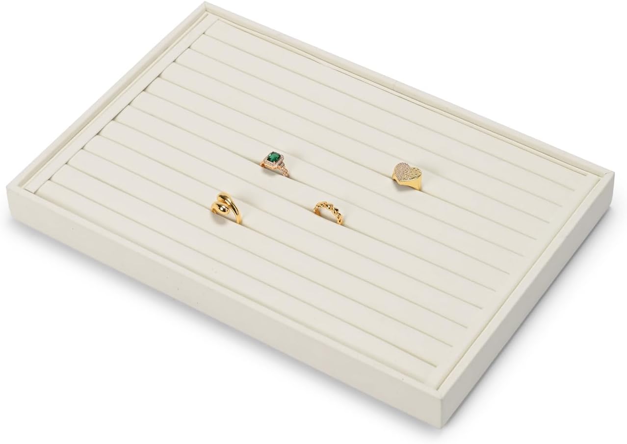 Jewelry Ring Display Tray Beige Microfiber Ring Earrings Display Organizer Tray