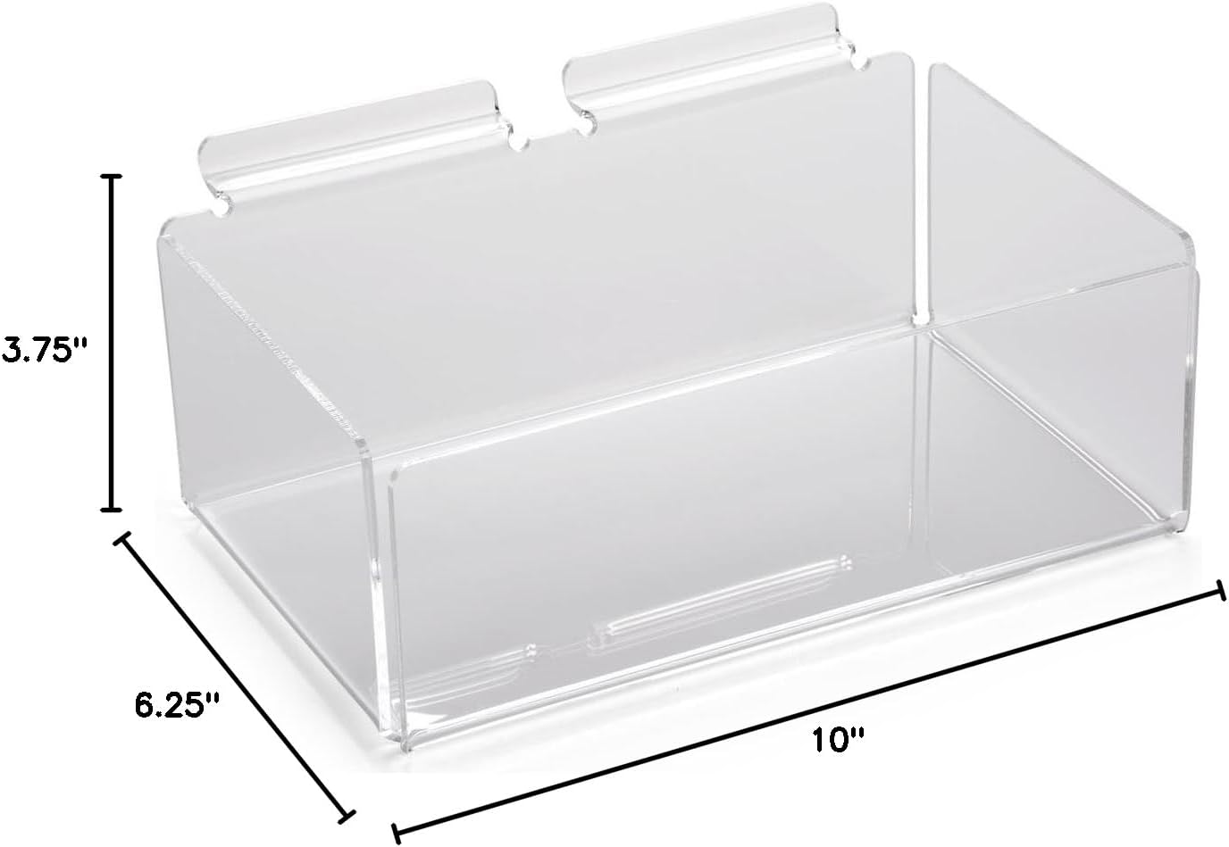 Displays2go Set of 5, Clear Acrylic Bin for Slatwall, Single Compartment, 10" w x 3.75" h x 6.25" d