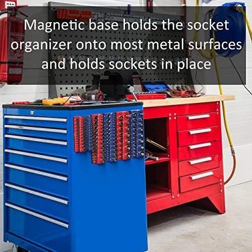 Olsa Tools Magnetic Socket Organizer | 1/4-inch Drive | SAE | RED | Holds 26 Sockets | Professional Quality Tools Organizer