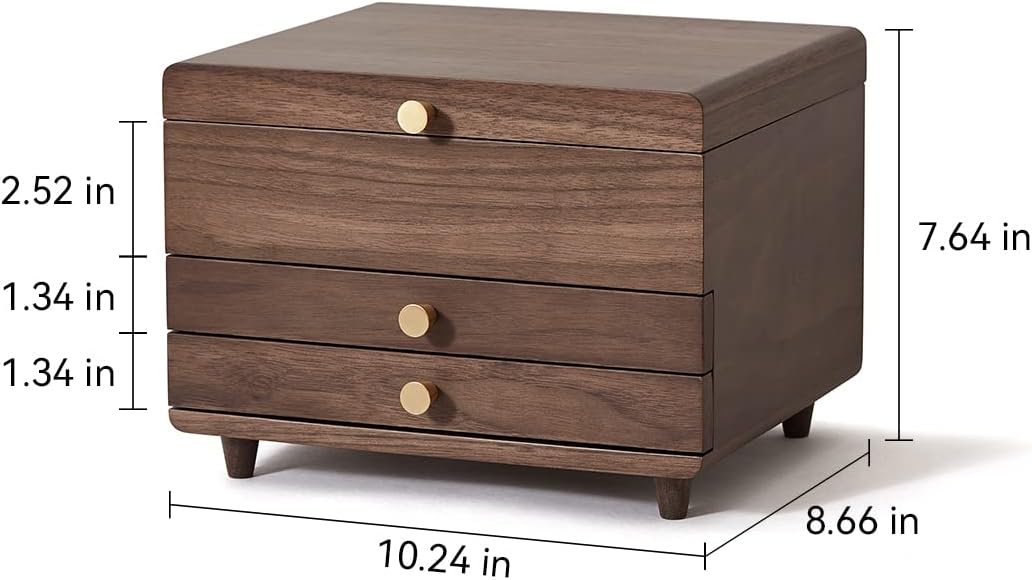 CHOSIN Wooden Jewelry Box, 3 Layer Large Jewelry Organizer for Women, Black Walnut Wood, Jewelry Storage for Necklaces Rings Earring Watches Bracelets Christmas Gifts(No Mirror)