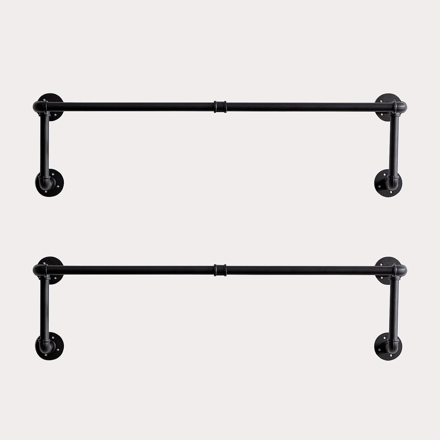 Clothes Rack, Industrial Wall Pipe Clothing Rack for Hanging Clothes, Wall Mounted Heavy Duty Space Saving Garment Rack, Multi-Purpose Clothing Hanging Rods for Closet Storage, Black, 2Pcs
