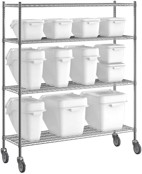 18x60 Inch Chrome Wire Shelving Unit with 12 Storage Bins, 74-Inch Mobile Rack, 600 lb Capacity per Shelf, Includes Measuring Scoops
