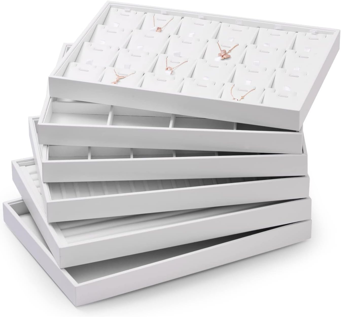 Oirlv Premium White Leather Stackable Jewelry Tray Flat Jewelry Organizer Tray for Jewelry Accessory Trade showcase
