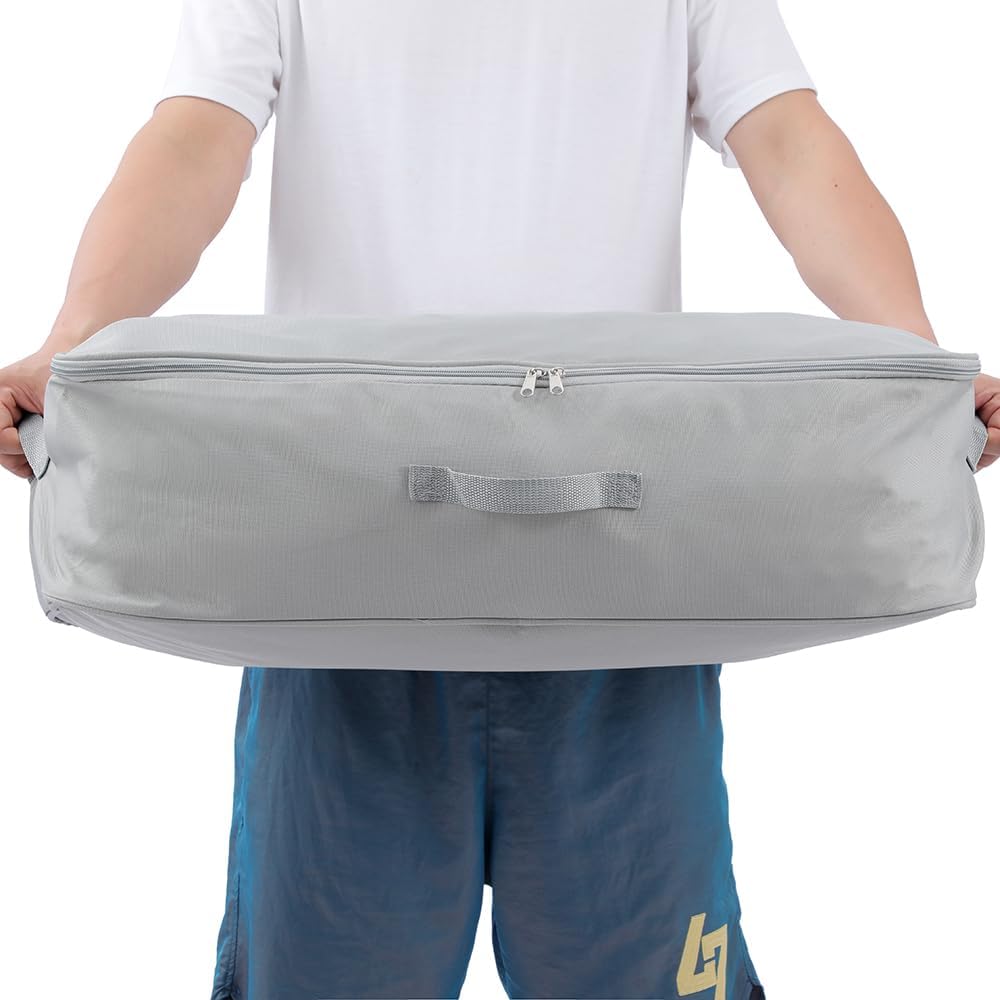 Comforter Clothes Storage Bag, 26.8 x 18 x 7.8 inches, 600D Oxford Fabric for Blanket, Quilt, Pillow, Bedding, Clothes, Sweater, Bedding, Foldable Zipper Container Tote, 2 Carrying Handles, Gray