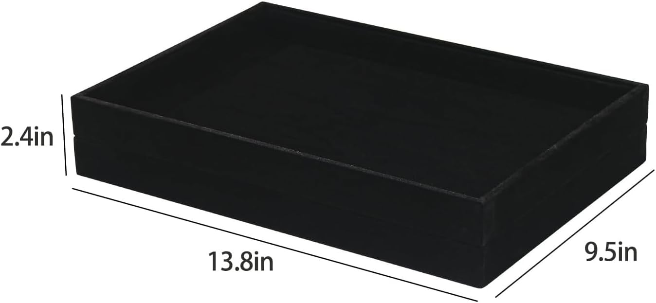 2pcs/Set Velvet Jewelry Tray, Grids Large Storage Tray for Bracelet Bangle Beads Display, Jewellery Organizer Box Tray for Home Drawer or Shop Store Selling Show (Black Velvet)