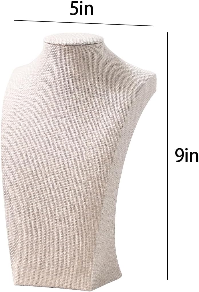 3Pcs Necklace Bust Stand for Selling, Linen Necklace Display Holder, Jewelry Necklace Organizer Rack for Shop Store Exhibition Show (9" Height)