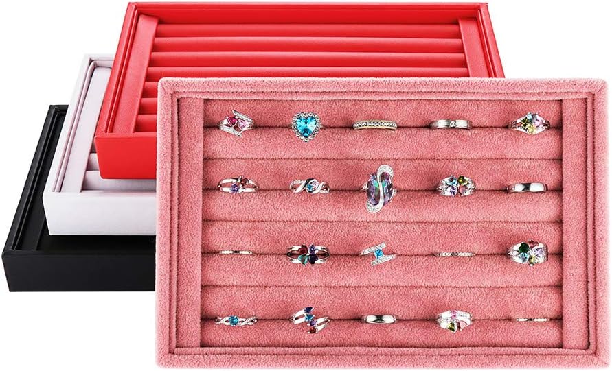Valyria Velvet 7 Slots Ring Earrings Trays Showcase Display Jewelry Organizer ()