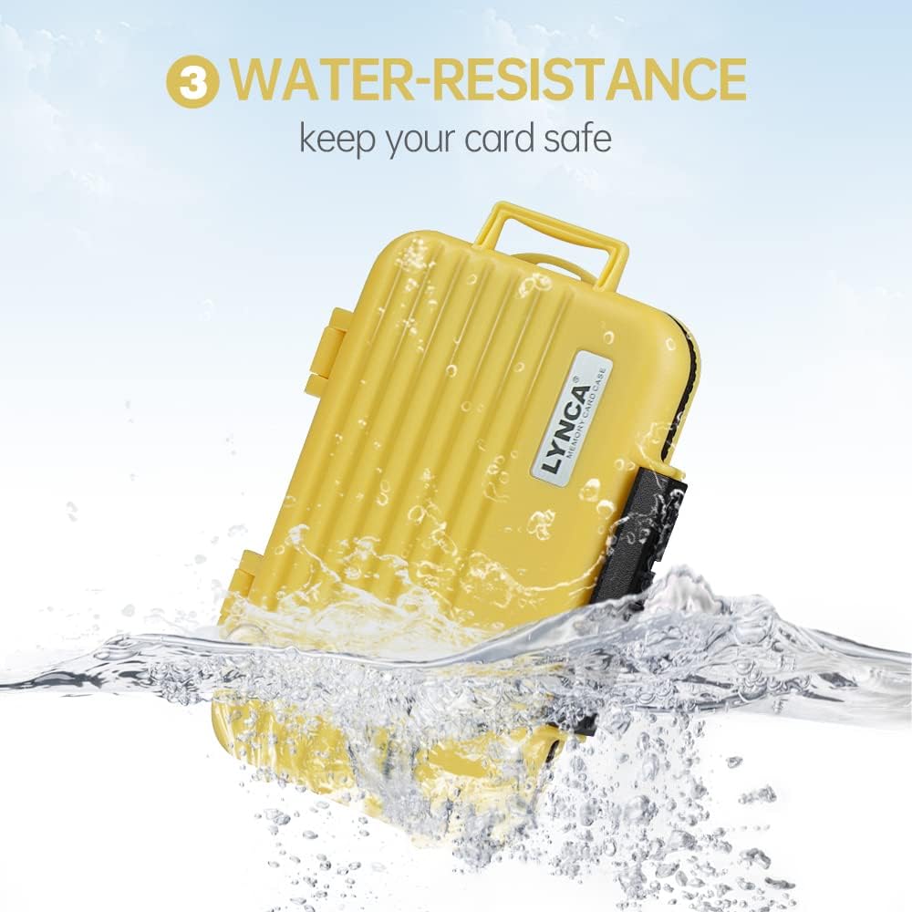 LYNCA 24 Slots Camera Memory Card Case Holder Water-Resistant Anti-Shock SD Card Case Holder Wallet for 8 SD Cards 4 CF Cards 12 Micro SD/TF Cards Storage Box, Compact Memory Cards Wallet (Yellow)