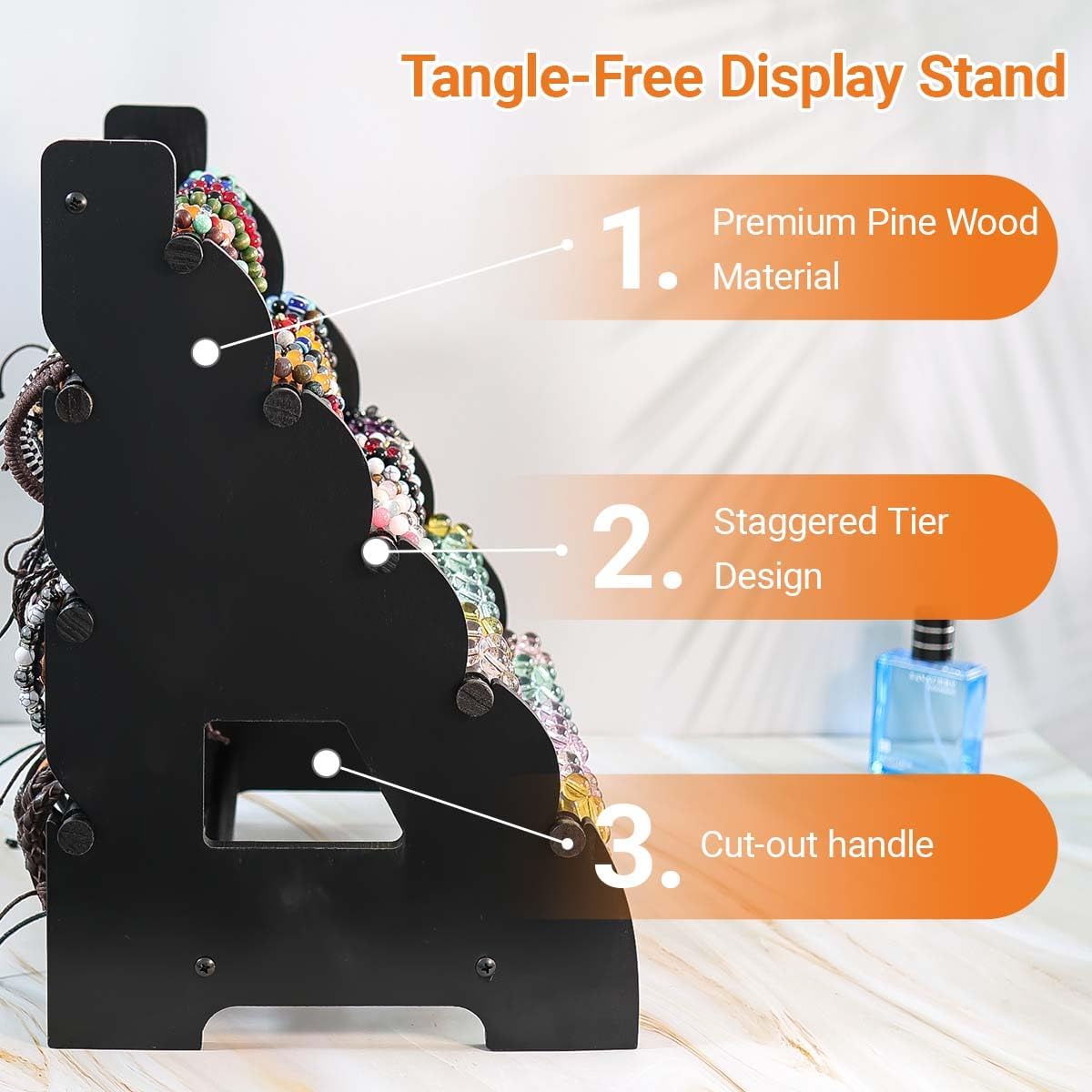 Wooden Bracelet Holder 8 Tier Jewelry Bracelet Display Stand, Portable Organizer for 150-240 Bangles & Scrunchies - for Vendors,Retail Stores, Craft Shows, and Home Storage (black)