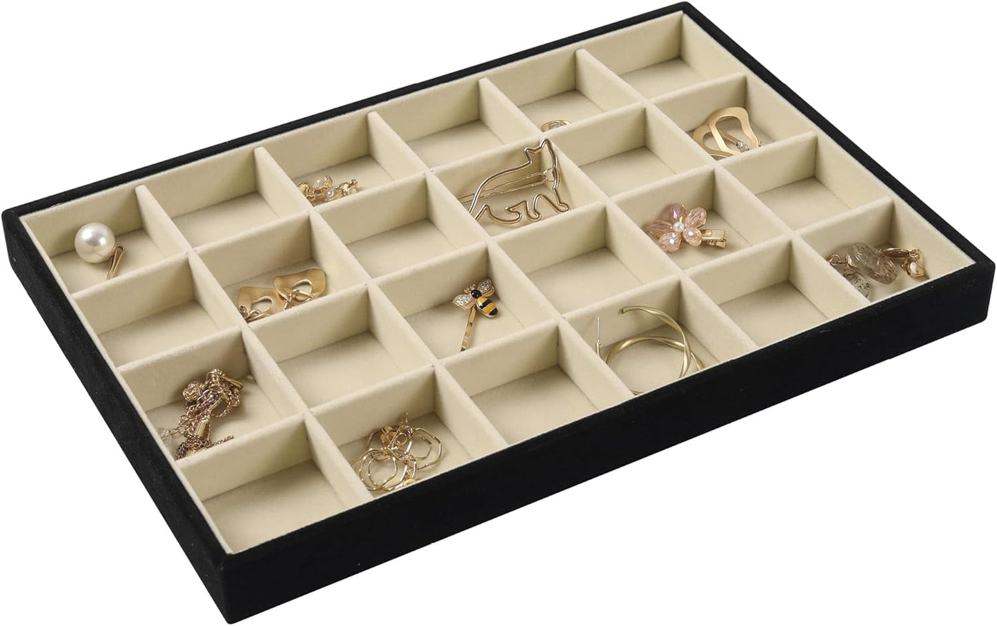 DIOMMELL Set of 4 Stackable Jewelry Trays Organizer Jewelry Display Showcase Dresser Drawer Organizer Storage Box for Ring Earring Bracelet Necklace Accessary