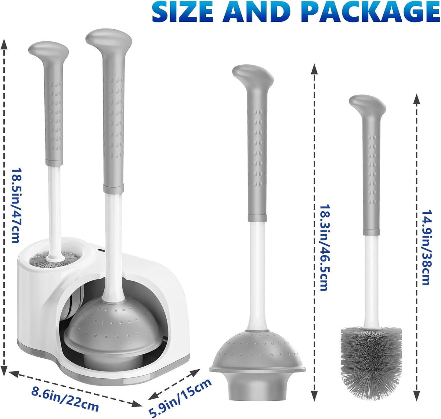 Toilet Brush and Plunger Set: 2-in-1 Heavy Duty Toilet Plunger and Bowl Brush Combo with Holder for Bathroom Cleaning - White