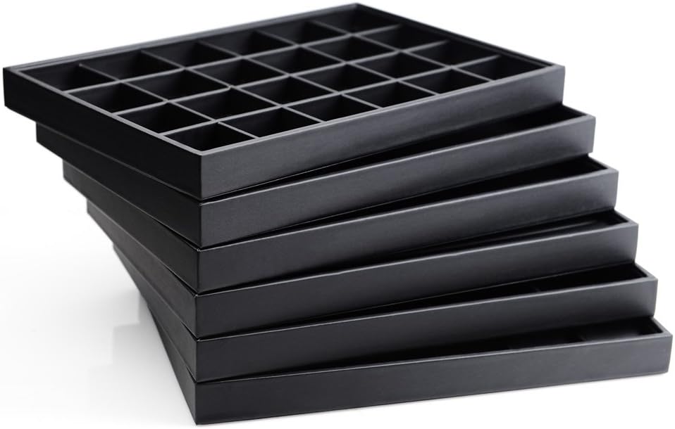 Black PU Leather Jewelry Display Tray 24 Grids Pendant Earrings Necklace Organizer Display Showcase Jewelry Storage Tray
