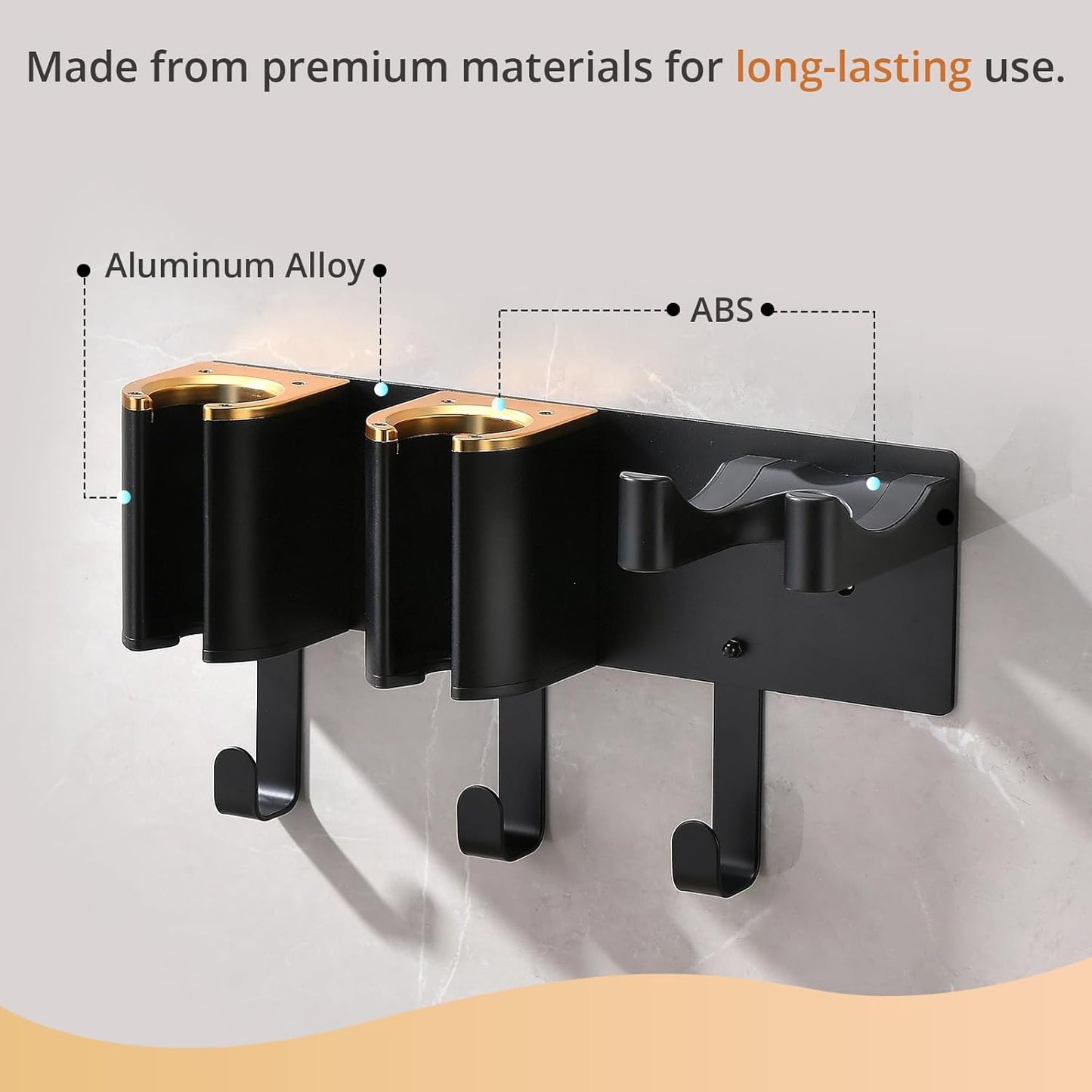 Hair Dryer Holder Wall Mount, Curling Iron Holder, 3 in 1 Hair Tool Organizer for Bathroom Vanity, Hair Straightener Holder, Aluminum Alloy (Hair Tools Not Included)