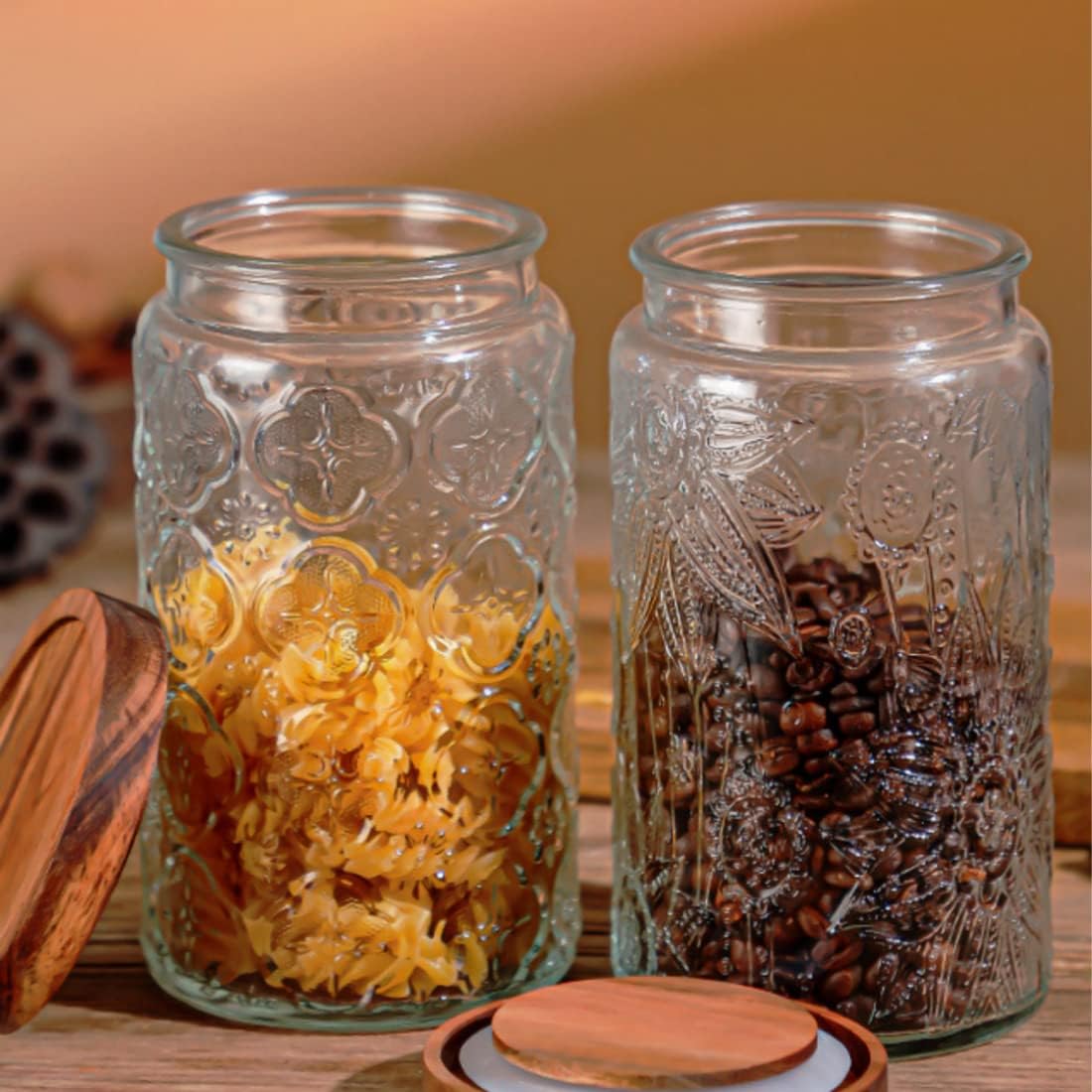 ANSQU Vintage Glass Canister, 34oz Candy Jar with Lid, Decorative Mason Jar for Home Kitchen Pantry, Cute Jar for Coffee, Tea, Candy, Cookie, Sugar