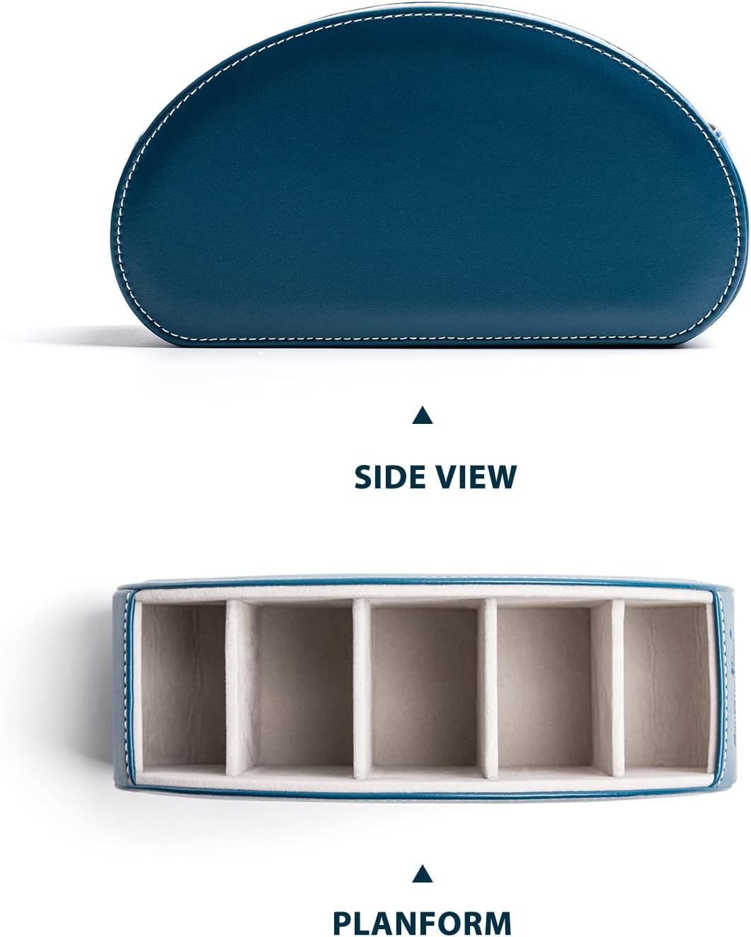 Remote Control Holders Organizer Box with 5 Compartment PU Leather Multi-functional Office Desk Storage Caddy Store Tv Remote for Media Player,Brush,Pencil,Glassees&Office Supplies (Peacock Blue)