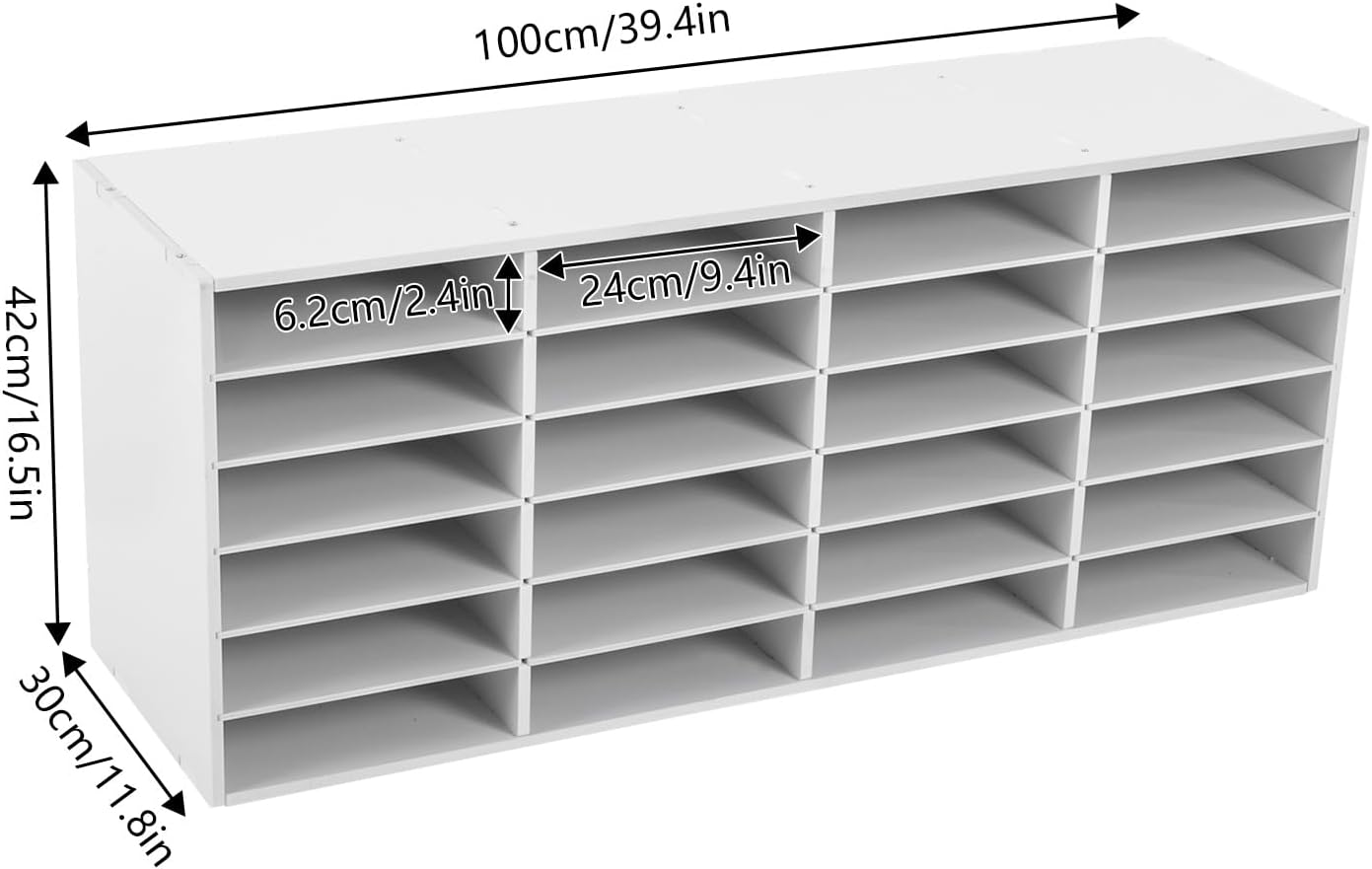 Mail Sorter Organizer, 24 Compartments Mailbox for Classroom, Desktop File Organizer with Adjustable Shelves, for Office Home Classroom, PVC, White