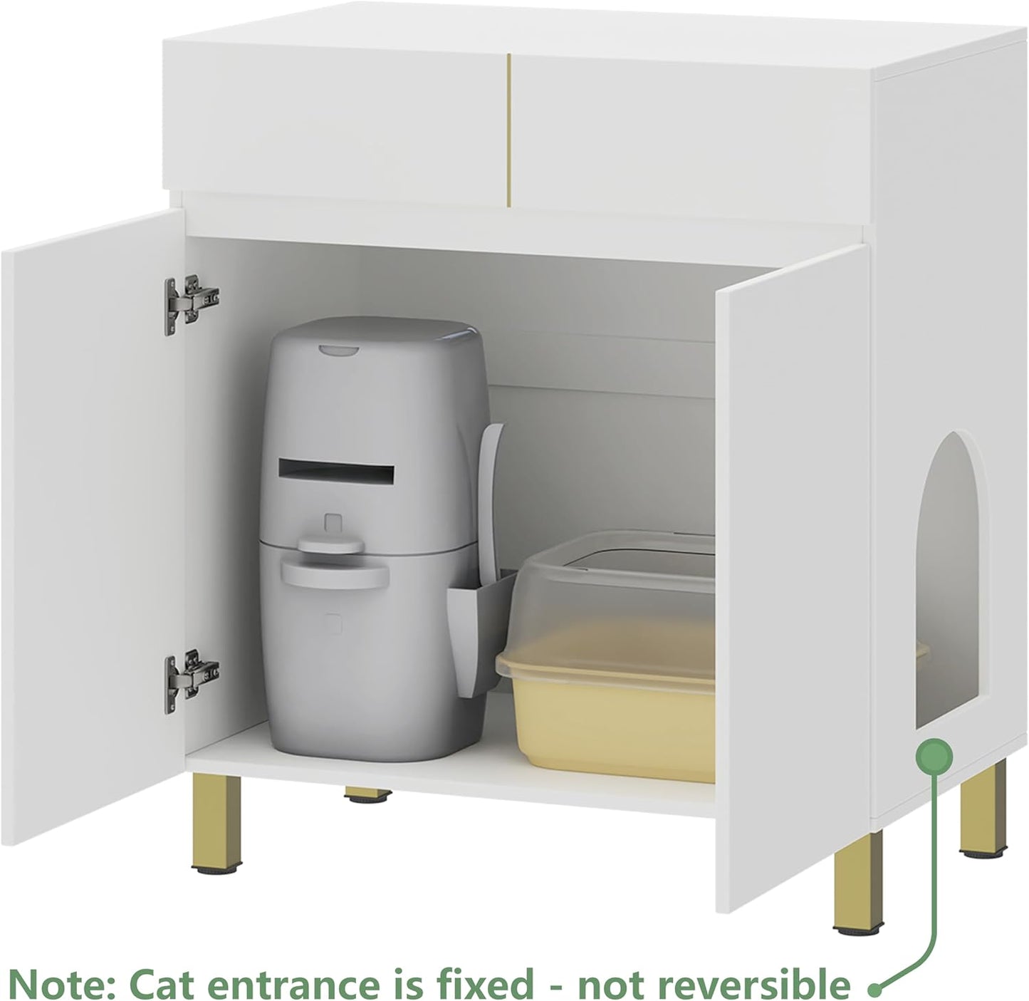 Large/Tall Litter Box Enclosure, Modern Wooden Litter Box Furniture for XL Litterbox with Drawer as Sideboard Cabinet (White)