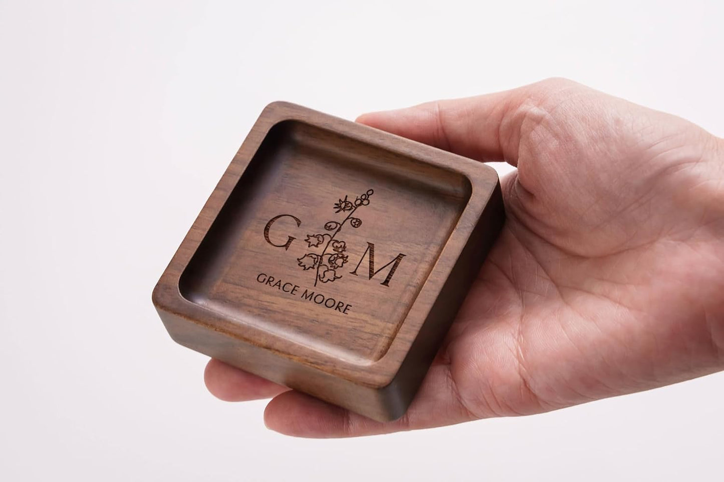 Walnut Wood Ring Holder (Customize), Engraved Jewelry Dish and Storage Tray, Personalized Gift for Her, Valentine’s Day Gift