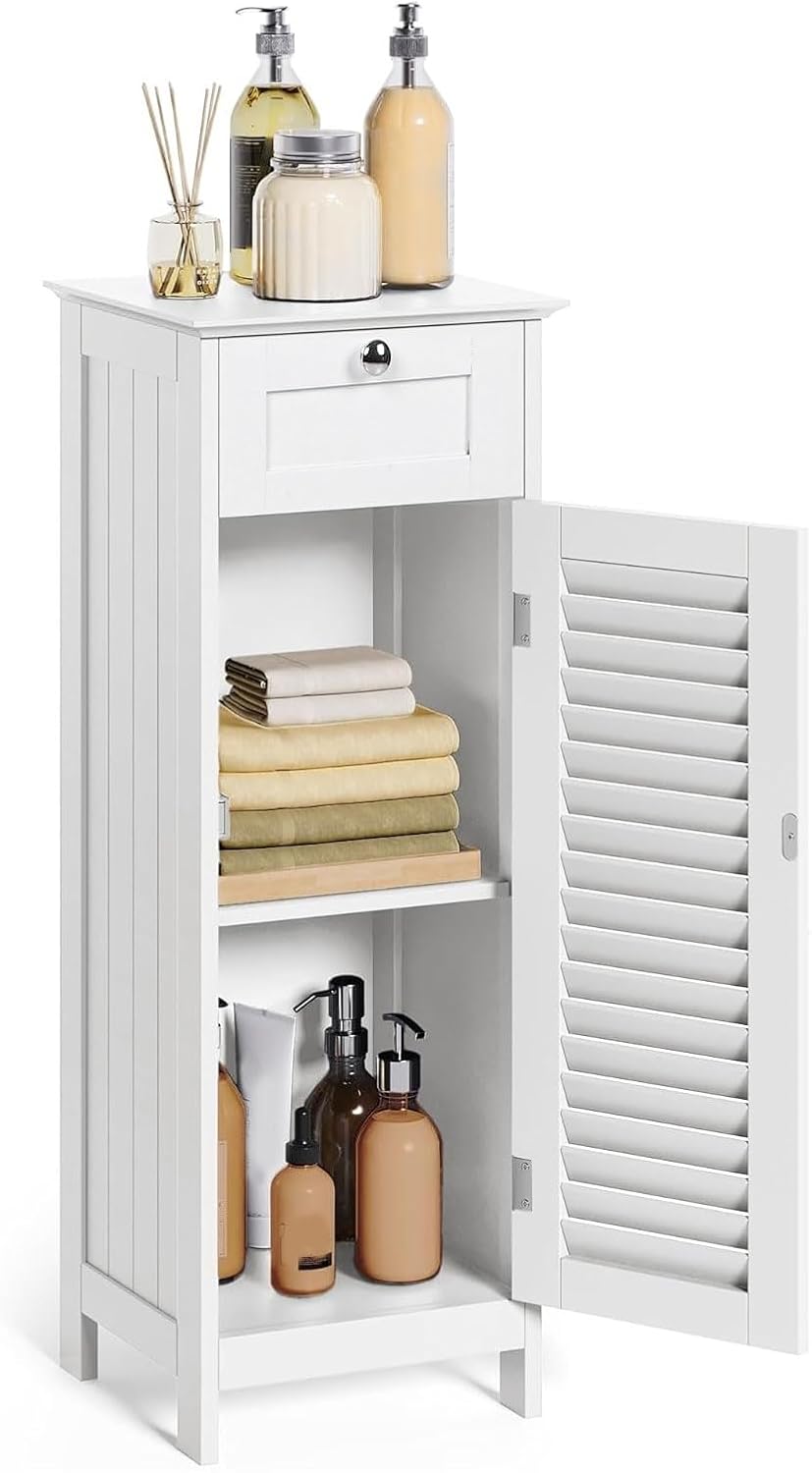 Modern Style Bathroom Storage Cabinet Made of Sturdy MDF Equipped with Anti Tipping Device and Anti Slip Felt mat 12.6x11.8x34.3in White, for bathrooms Kitchens