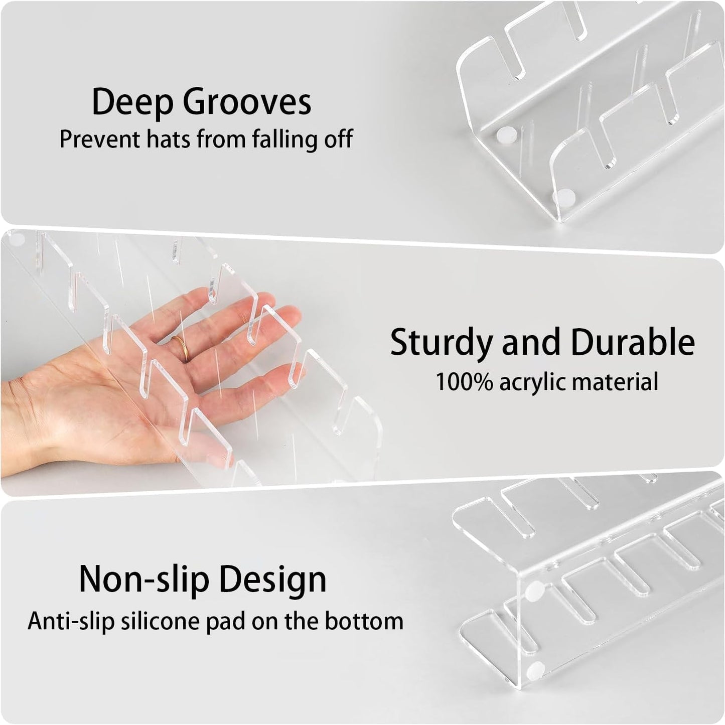 Hat Organizer for Baseball Caps, 2 Pack No Install Clear Acrylic Hat Rack, Hat Holder for 14 Baseball Caps Storage Organizer, Space Saving Closet Organizers and Storage (Black)