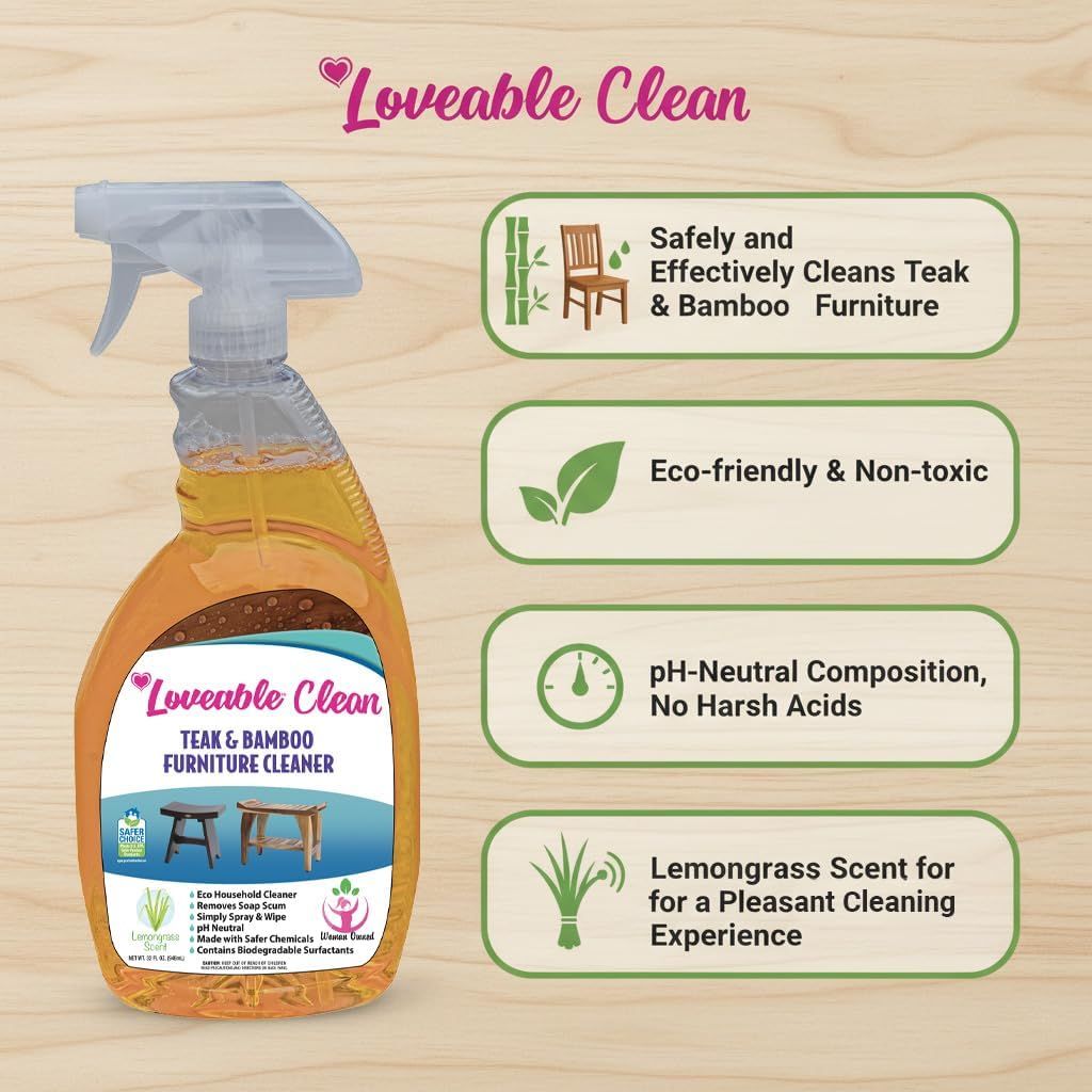 EcoDecors Fully Assembled SnazzyCorner® 18" Teak Shower Bench, Corner Shower Stool, w Shelf, Plus Loveable Teak Oil Spray Bottle 24 oz, Loveable Teak Cleaner 32 oz, Space Saver Corner be