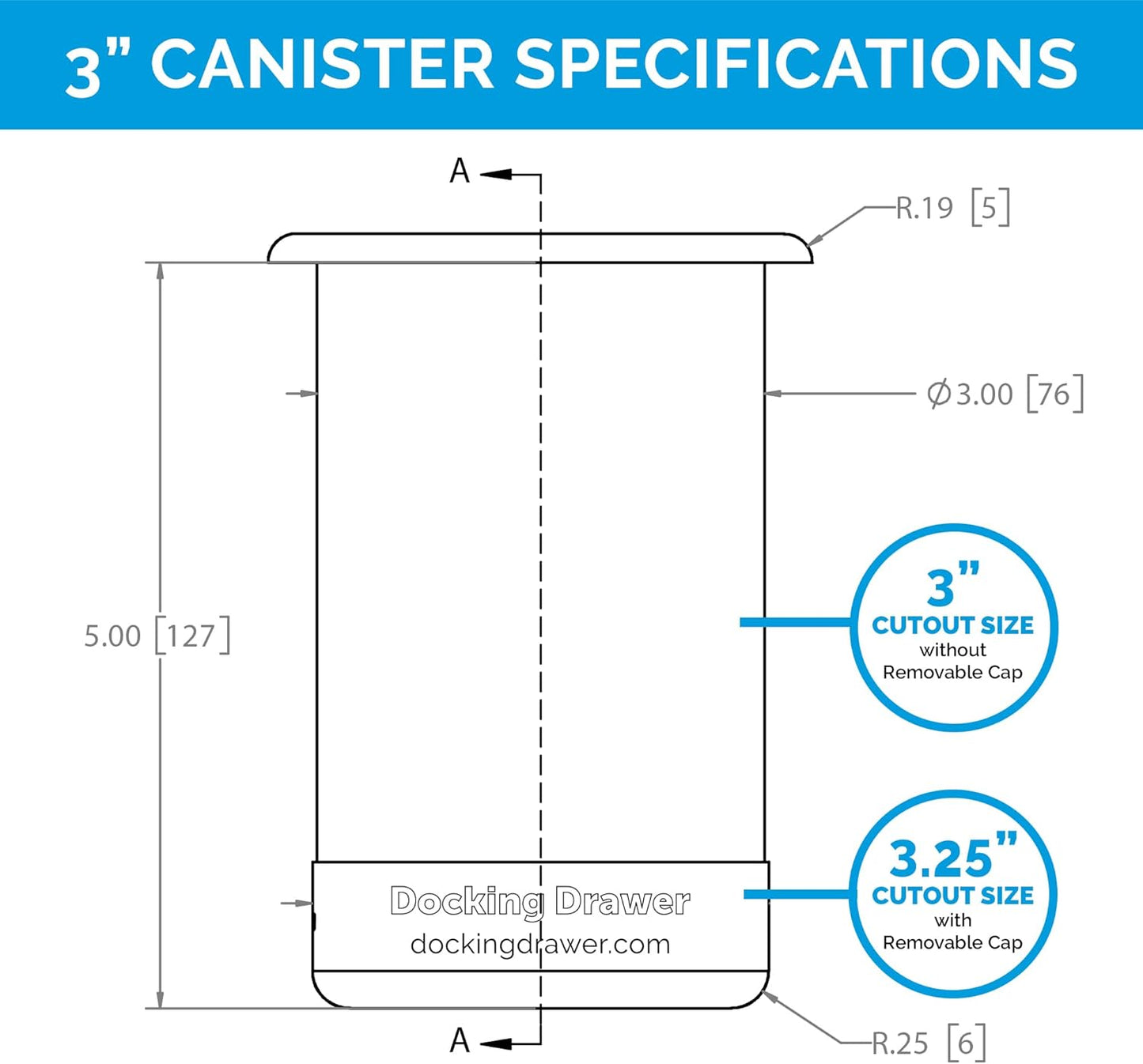 Docking Drawer 3" Stainless Steel Canister for Hot Tools, Capped Design, Safely Stow Styling Tools