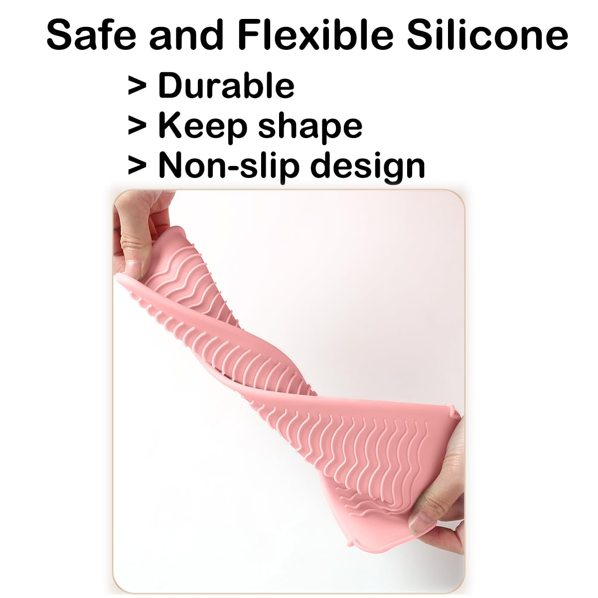 2 Heat Resistant Silicone Mat with Hanging Hole, Straightener Heat Resistant Travel Mat & Pouch for Curling Iron, Flat Iron and Other Hot Hair Styling Tools, 11 x 5 in, Pink